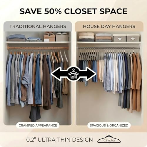 HOUSE DAY Black Plastic Hangers 50 Pack - Ultra-Thin Heavy Duty Non-Velvet