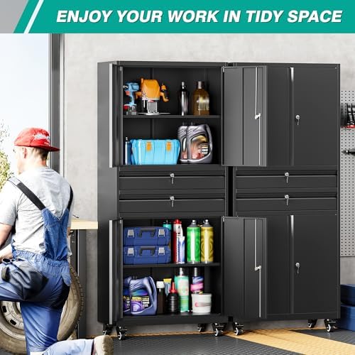 Metal Storage Cabinet with Wheels and Drawers,Rolling Garage Storage Cabinet ...