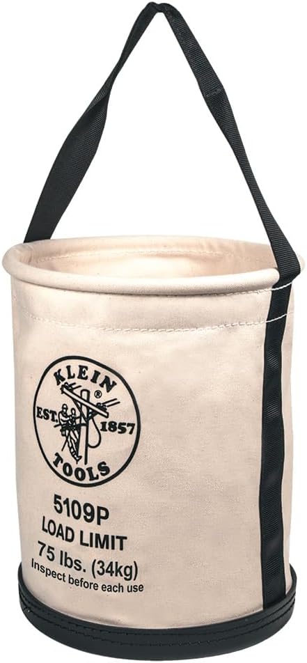 Klein Tools 5109P Canvas Bucket, Wide Straight Wall Tool Bucket with Pocket, ...