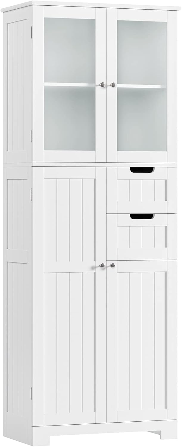 BOTLOG 67'' Tall Bathroom Storage Cabinet, Linen Cabinet with Glass D...