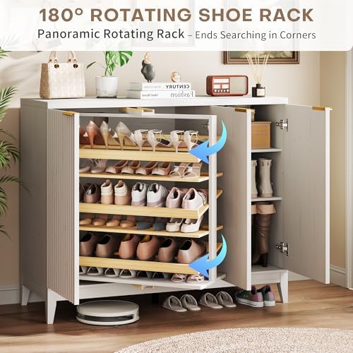 Vlsrka Shoe Storage Cabinet with Fluted Doors and Adjustable Shelves