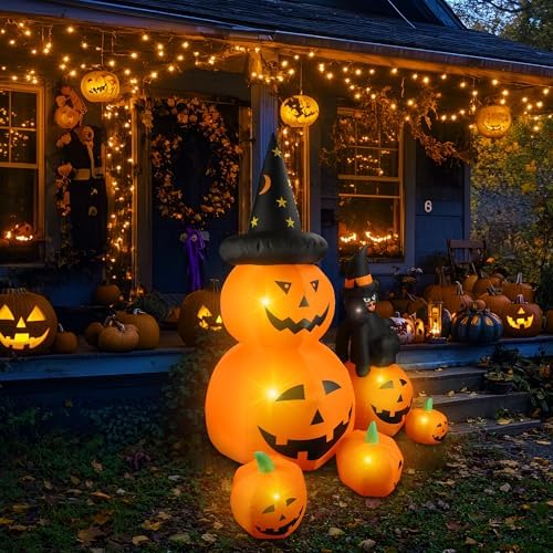 6Ft Halloween Inflatable Decorations Pumpkins Patch Lanterns with Black Cat w...