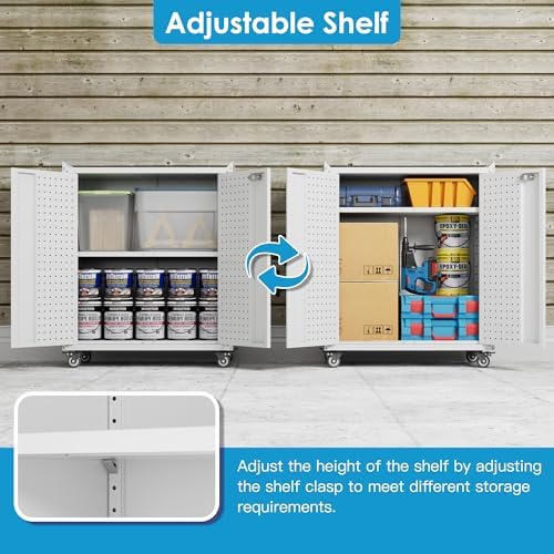 SUXXAN Small Storage Cabinet with Wheels and Pegboard,Assembly Required