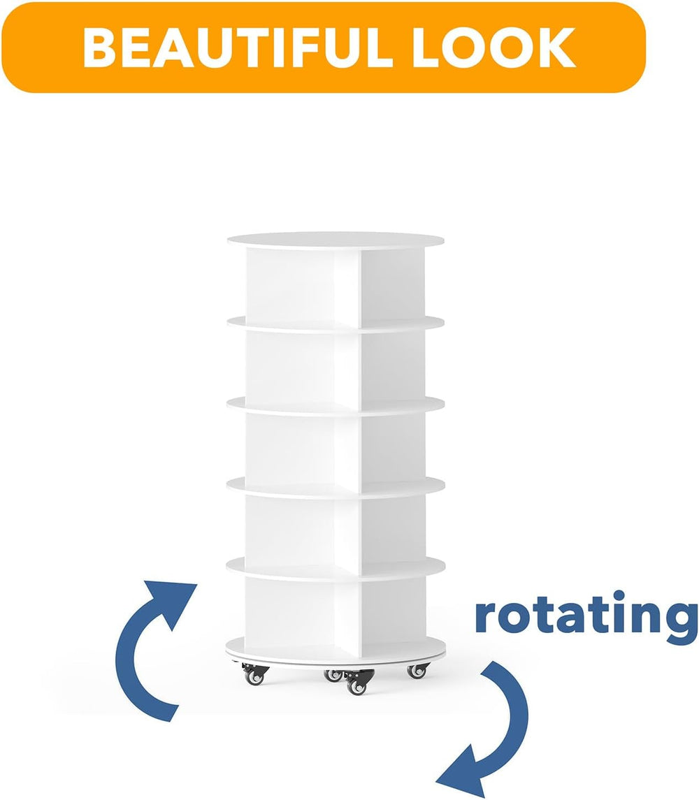 SpaceAid Spinning Shoe Rack with Wheels, 5 Tier Rotating Organizer Shoe Tower...
