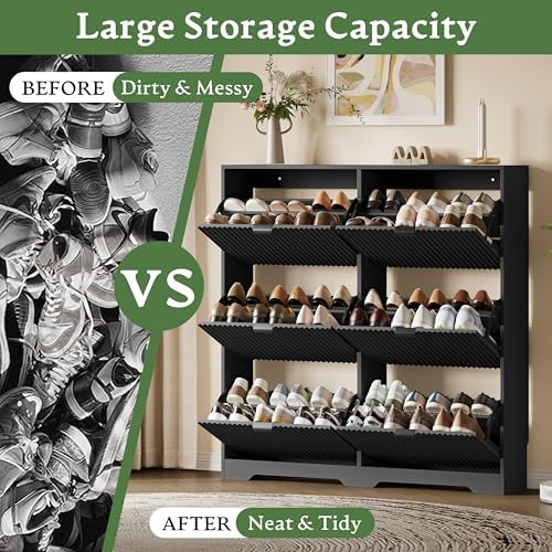 Xixini Shoe Storage Cabinet for Entryway with 6 Flip Drawers, Hidden Slim Woo...
