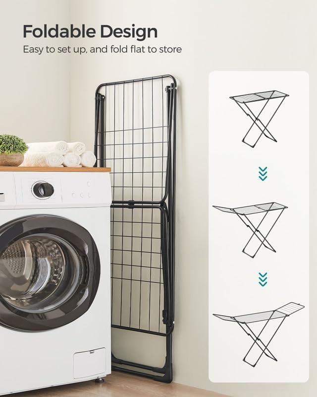 SONGMICS Clothes Drying Rack, Foldable, Heavy Duty, 2 Gullwings