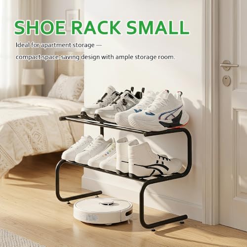 Small Metal Shoe Rack, 2 Tier 5-Shaped Shoe Storage Organizer (9 Pairs)