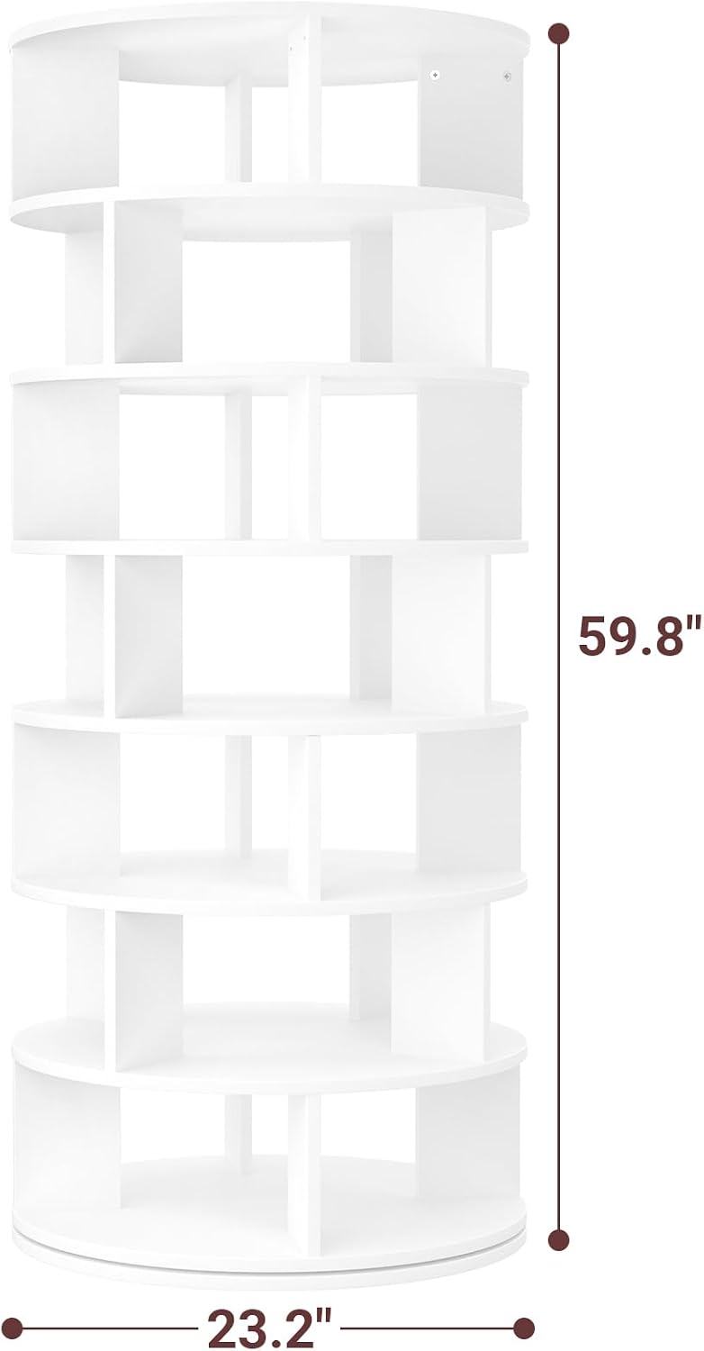 Aheaplus Rotating Shoe Rack Tower, 7-Tier Spinning Shoe Rack 360 Revolving Sh...