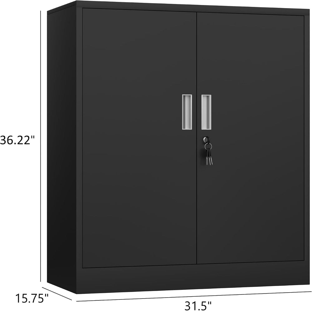 Metal Storage Cabinet with Locking Doors, 36.22" H, Black