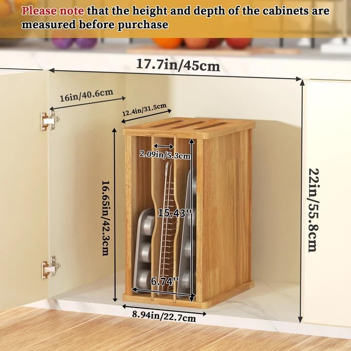 4 Tier Rubber Wooden Tray Dividers for Cabinets, Cookie Sheet Organizer