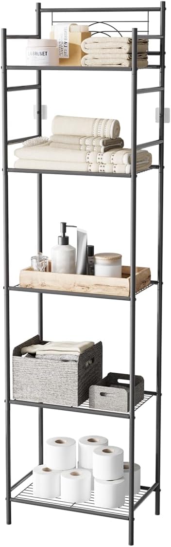 LEEDA 5-Tier Metal Shelving Unit, Sturdy Bathroom Storage Shelf & Free St...