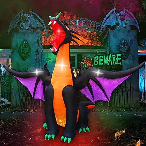 SEASONBLOW 12FT Halloween Inflatable Fire & Ice Dragon Outdoor Decoration