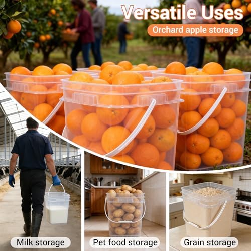 4 Pack 6.6 Gallon Square Plastic Bucket with Orange Lids, Heavy Duty Storage ...