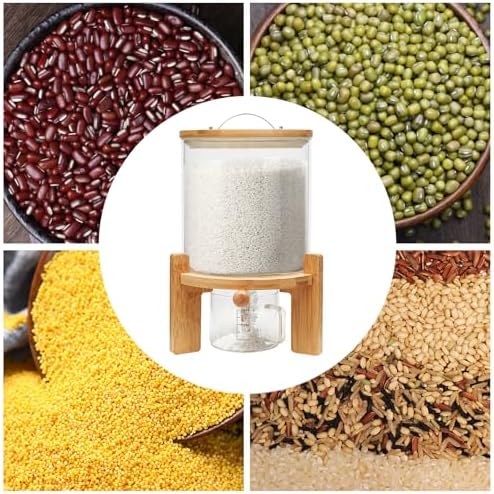 Flour and Cereal Container, 5L Rice Dispenser with Airtight Lid and Wooden St...