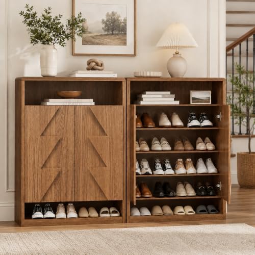 Loomie Extra 47'' Tall Walnut 6-Tier Shoe Cabinet for Entryway (30 Pa...