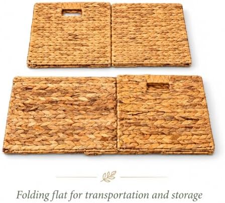 6 Hand-Woven Wicker Storage Baskets 13x11x11in, Water Hyacinth Shelf Bins