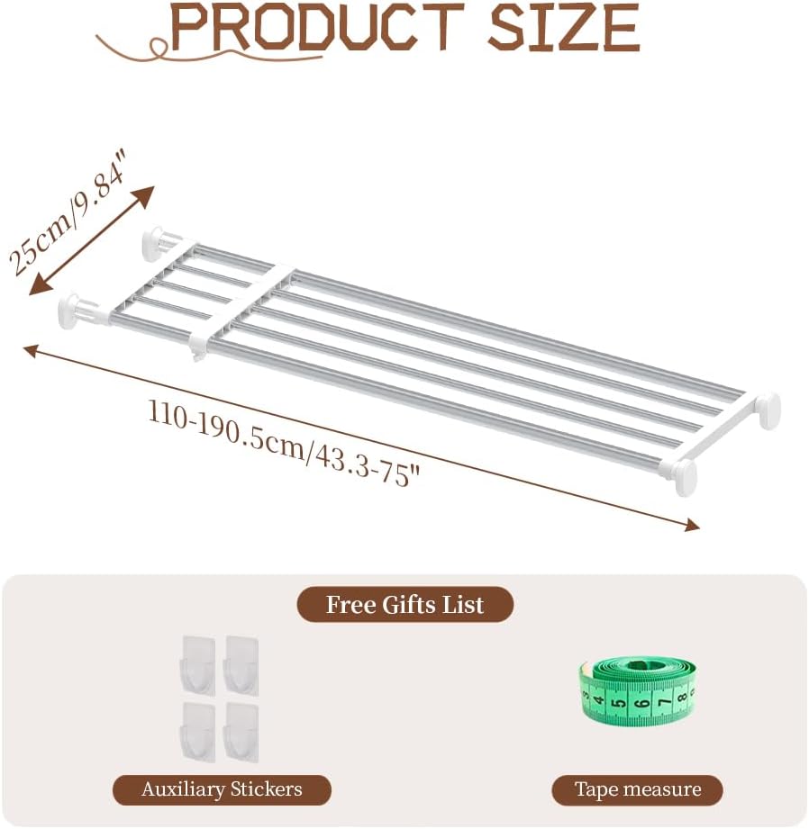 Tension Shelf Expandable Rod, Adjustable Closet Tension Shelves