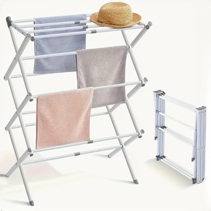 Foldable 3-Tier Clothes Drying Rack Standing Laundry Dry Rack (White)