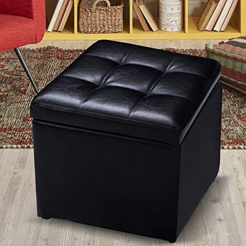 HOMGX 16'' Cube Storage Ottoman, Wooden Frame PU Leather Seat with Hi...