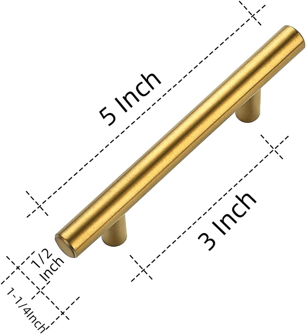 Ravinte Cabinet Handles,5" Length,3" Hole Center,Brushed Brass,40 Pack