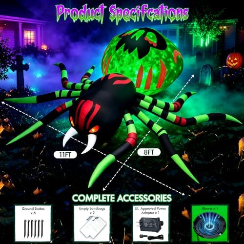 11FT Halloween Inflatables Spider Outdoor Decorations for Yard, Giant Blow up...