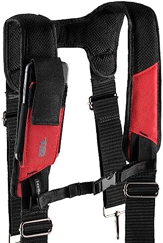 Bucket Boss 3 Tool Bag Tool Belt with Suspenders in Red, 55185-RD