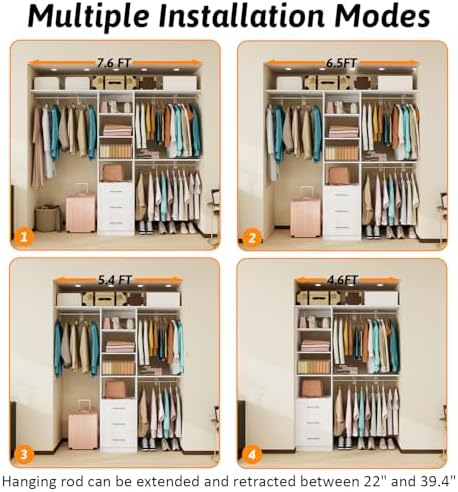 Closet System with Drawers, 5FT-8FT Closet Organizer System with Shelves &amp...