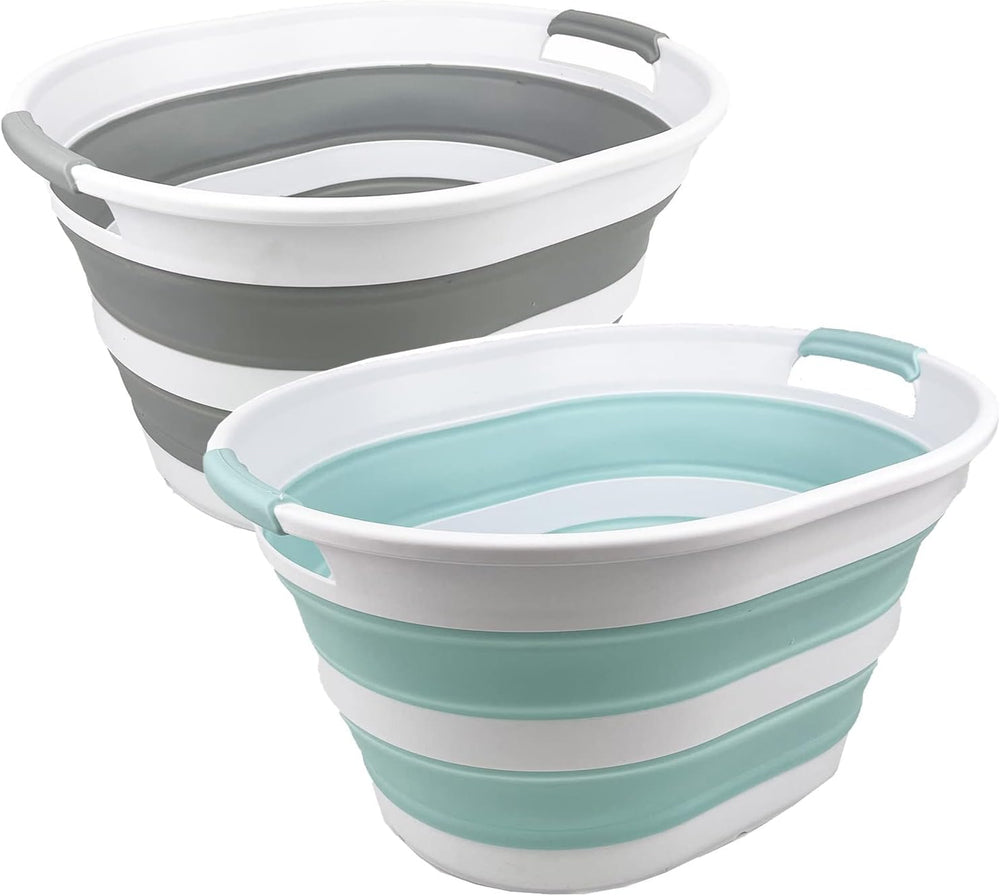 SAMMART 23L (6 Gallons) Set of 2 Collapsible Plastic Laundry Basket - Oval Tu...