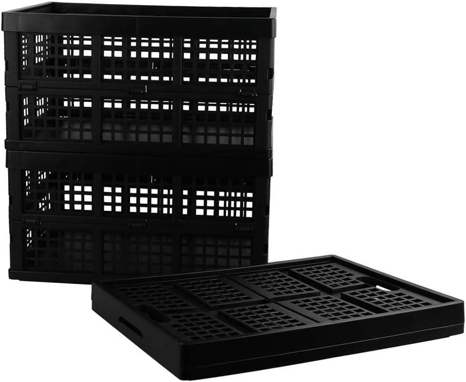 Collapsible Storage Crates, 3-Pack Folding Baskets, 30 L, Black