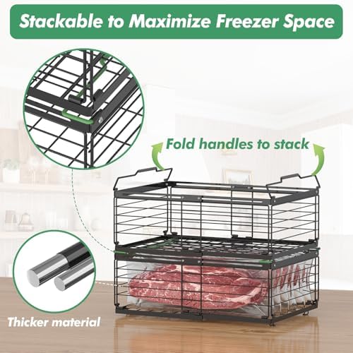 ADRIMER Freezer Organizer Bins, 2 Packs Foldable & Stackable Chest Freeze...