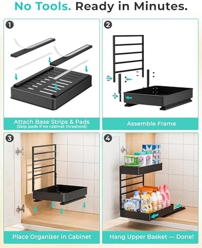 EVERIE Under Sink Organizer, Adjustable Pull Out Rack for Tall Bottles