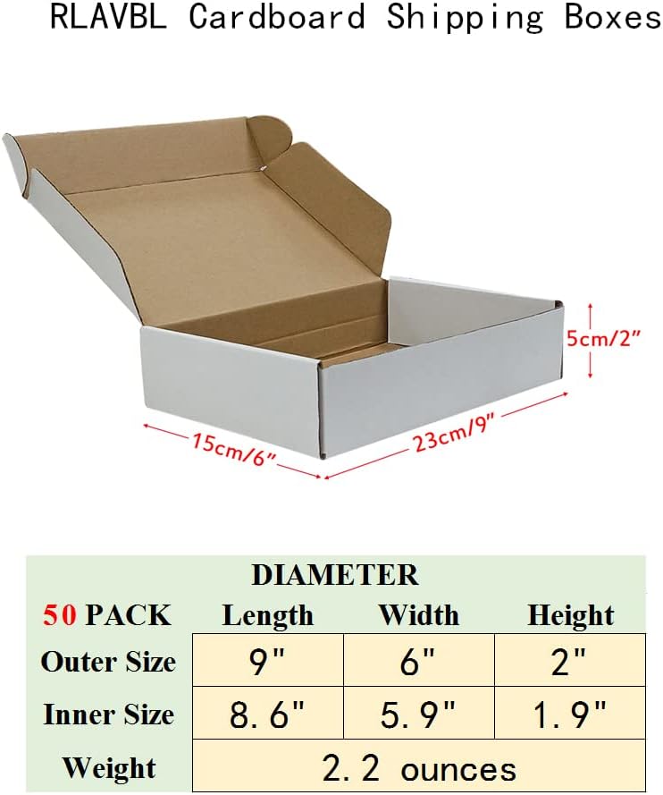 RLAVBL 9x6x2 Shipping Boxes Set of 50, White Small Corrugated Cardboard Box, ...