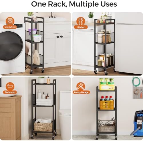 3-Tier Expandable Storage Shelving Unit,Slim Storage Cart,Metal