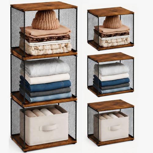 Honkazita 3-Pack Stackable Wire Closet Organizers with Wood Tops