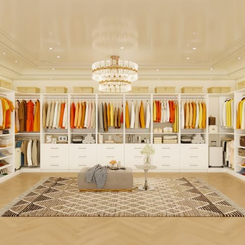 Closet System of 4 Set, 8.5FT-18.5FT Closet Organizer Systems with 6 Drawers ...