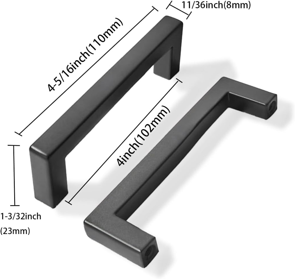 khtumeware 20 Pack 4 inch Center to Center Solid Black Cabinet Pulls Square B...