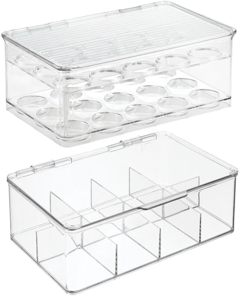 mDesign Plastic Stackable Divided Storage Organizer with Lid for Tea Bags and...