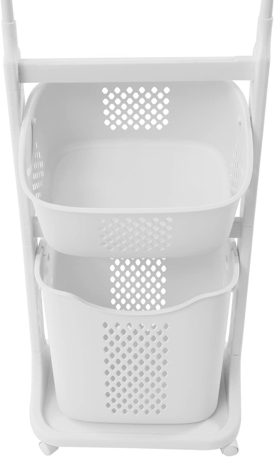 Rolling Laundry Hamper Cart with Wheels and Hanging Bar, 2 Tier Rolling Laund...