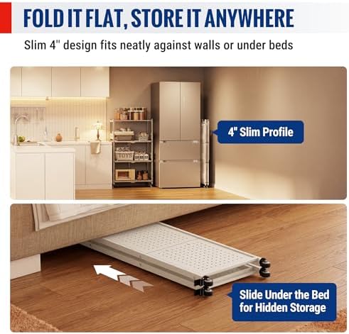 WORKPRO 4-Tier Folding Shelf, No-Assembly Metal Storage Rack with Wheels, 600...