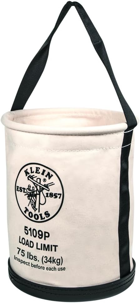 Klein Tools 5109P Canvas Bucket, Wide Straight Wall Tool Bucket with Pocket, ...