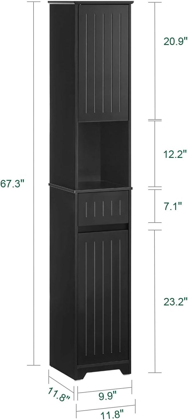 SoBuy Bathroom Storage Cabinet Adjustable Shelves, Tall Narrow, Black