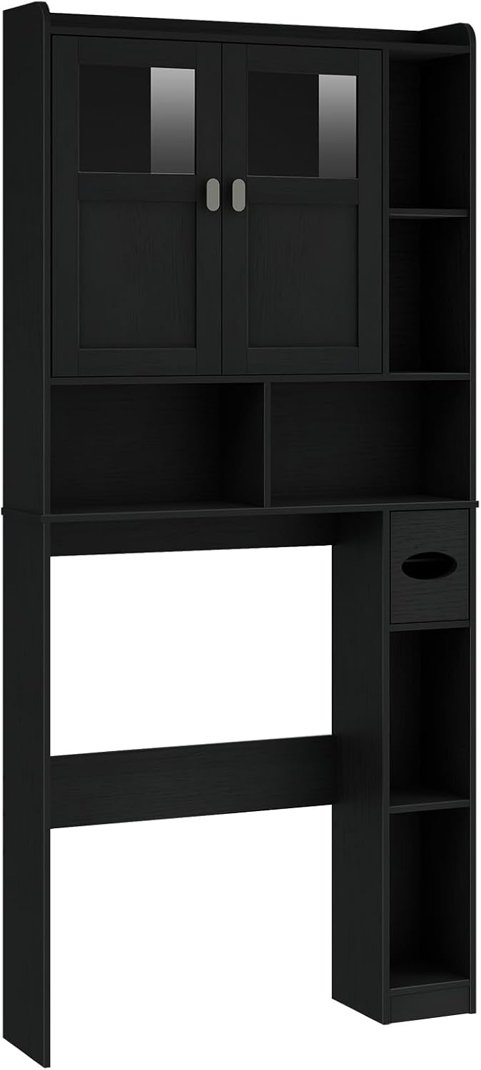 Vabches Over The Toilet Storage Cabinet with Doors and Shelves, Black