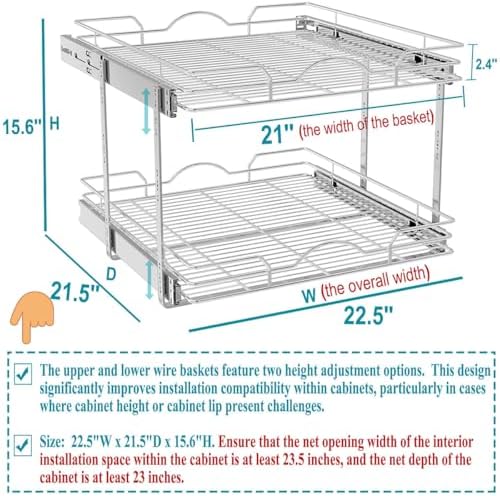 OCG 2 Tier Pull Out Cabinet Organizer (22.5" W x 21.5" D), Pull Out...