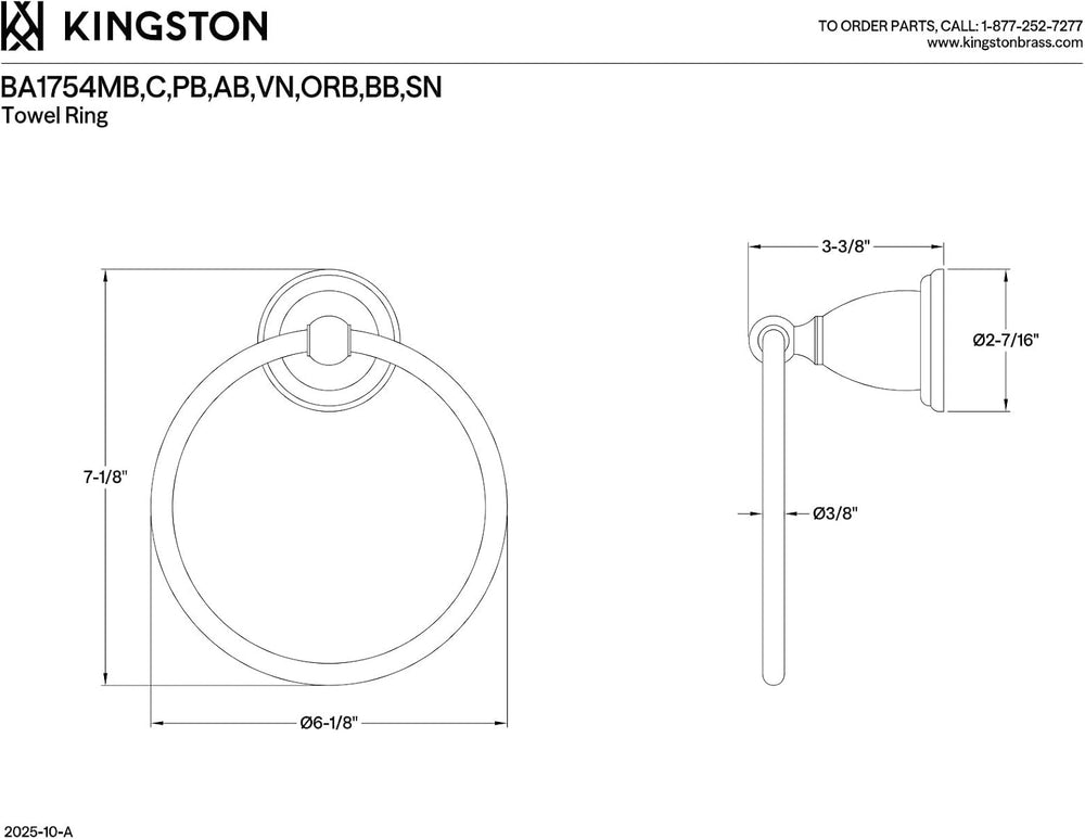 Kingston Brass BA1754PB Heritage Towel-Ring, 7-3/4" Length, Polished Brass
