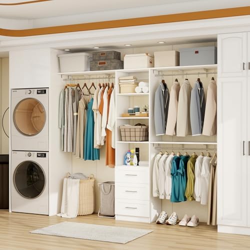 Closet System with Drawers, 5FT-8FT Closet Organizer System with Shelves &amp...