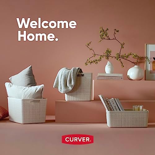 Curver Set of 4 Large Cube 17L Jute Decorative Plastic Organization and Stora...