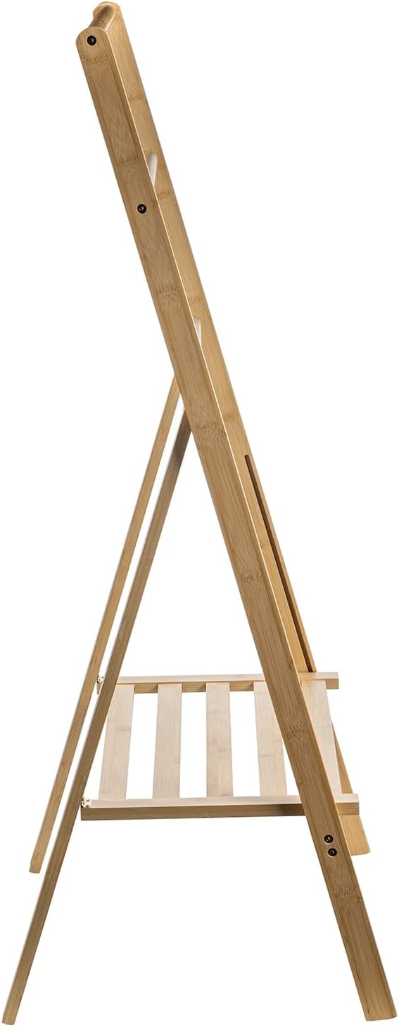 MyGift 3 Tier Bamboo Towel Rack with Shelf, Foldable Freestanding Stand