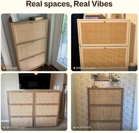 mopio Hannah Shoe Cabinet, Natural Rattan Farmhouse Shoe Storage Organizer, 3...
