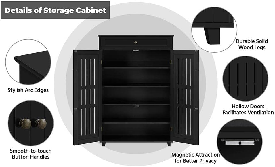 Topeakmart Shoe Rack Storage Cabinet with Louvered Door for Entryway Black