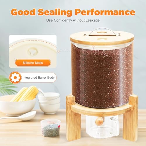 Rice Dispenser, Glass Cereal Storage Container, Grain Dispenser Glass Bucket,...